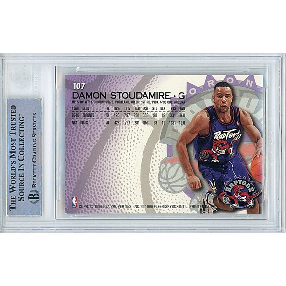 Damon Stoudamire Autographed Toronto Raptors Fleer Card - Beckett Authentic Slab - Picture 2 of 5
